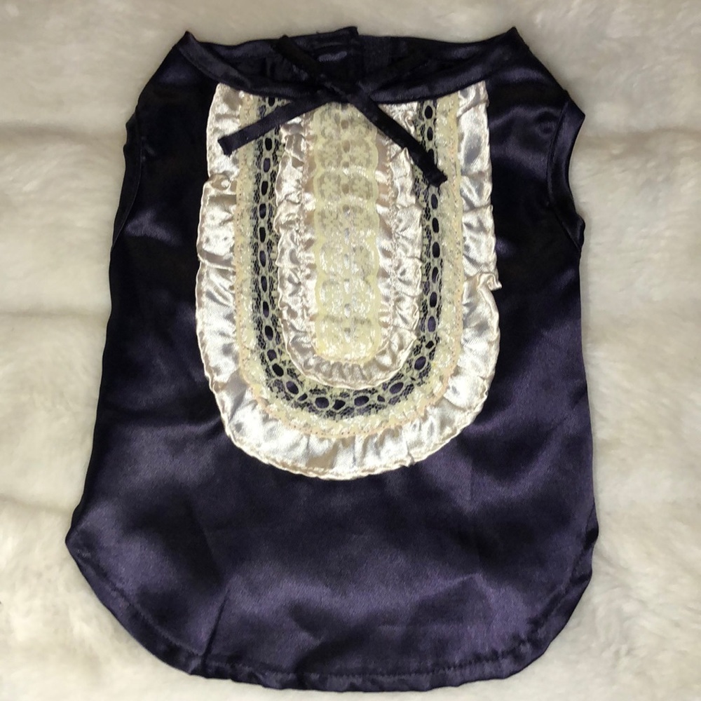 Dog ❤️Navy Blue Satin/white laced Dress xtra small